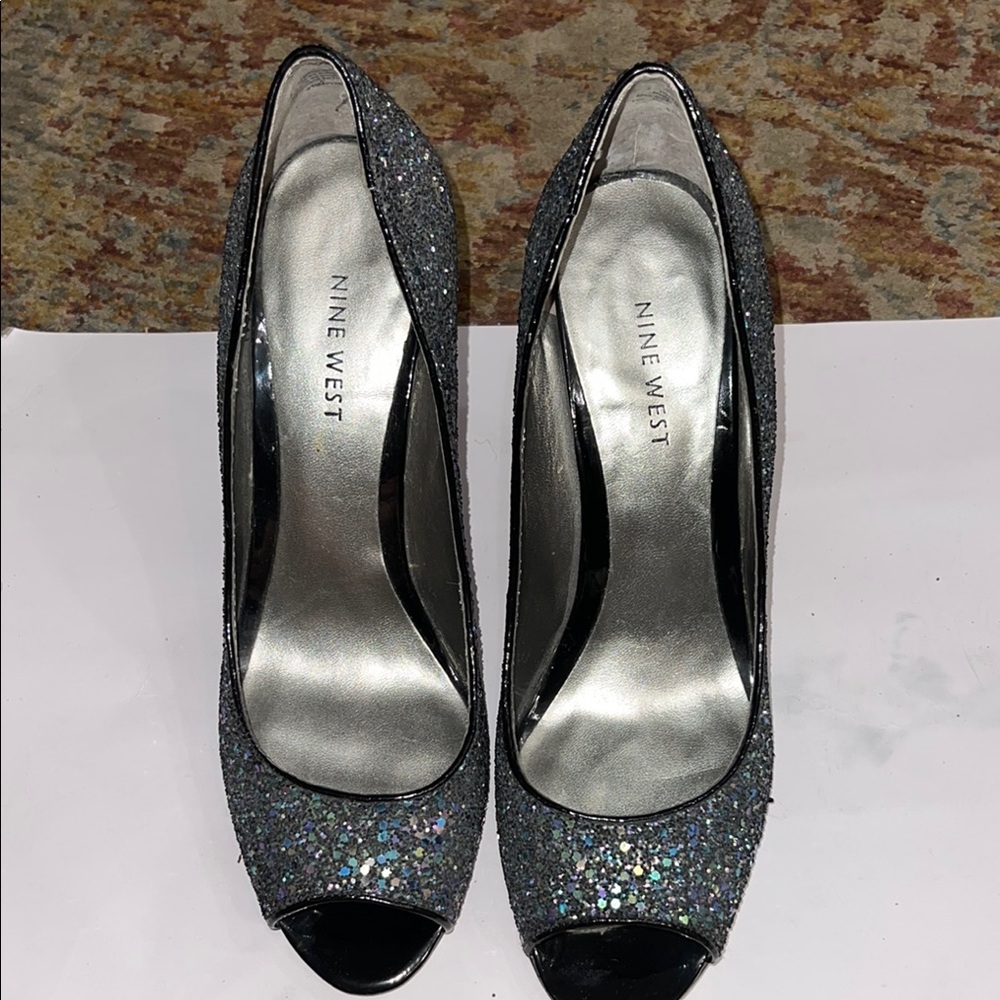 Nine West Black and Silver Glitter Stiletto